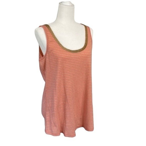 Lane Bryant Sleeveless Striped Metallic Gold Knit Tank Top Scoop Neck Shimmer - Picture 1 of 13